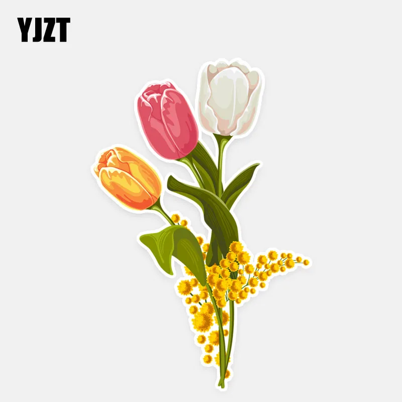 

YJZT 10.4*15.8CM Interesting Tulips Decor Car Stickers Personalized Colored 11A0762