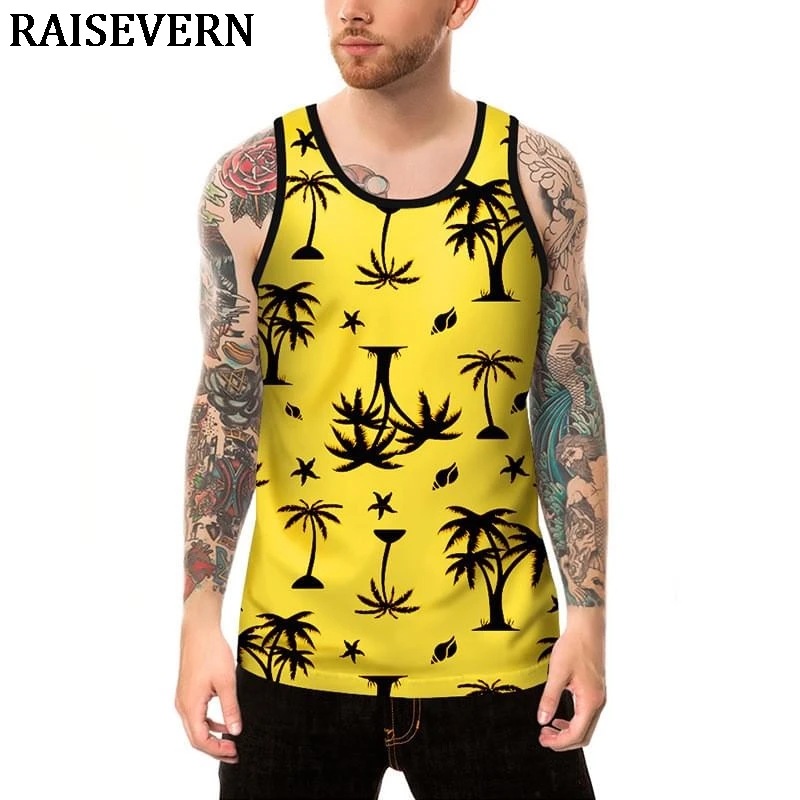 Кокосовое дерево безрукавки 3D летние мужские Гавайские жилеты без рукавов спортивная гавайская рубашка майки Camisa пляжные жилеты евро размер