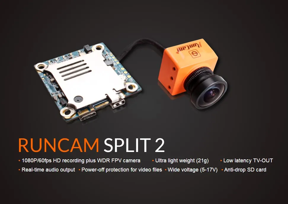 

Runcam Split 2 G2 RunCam 3 for FPV HWDR FPV Camera 1080P 60fps HD Recorder WiFi Low Latency TV-out NTSC/PAL DC 5-17V