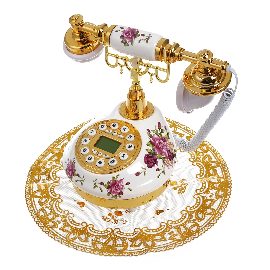 Retro Vintage Antique Style Floral Ceramic Home Decor Desk Telephone