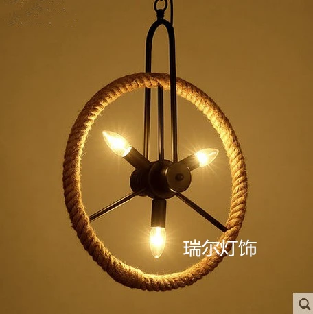 

Vintage industrial wind iron Rope Wheel pendant light for Cafe Restaurant Bar hanglamp