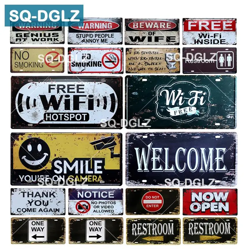 

[SQ-DGLZ] Welcome/WIFI License Plate Store Wall Decor Restrooms Tin Sign Vintage Road Guide Metal Sign Painting Plaques Poster