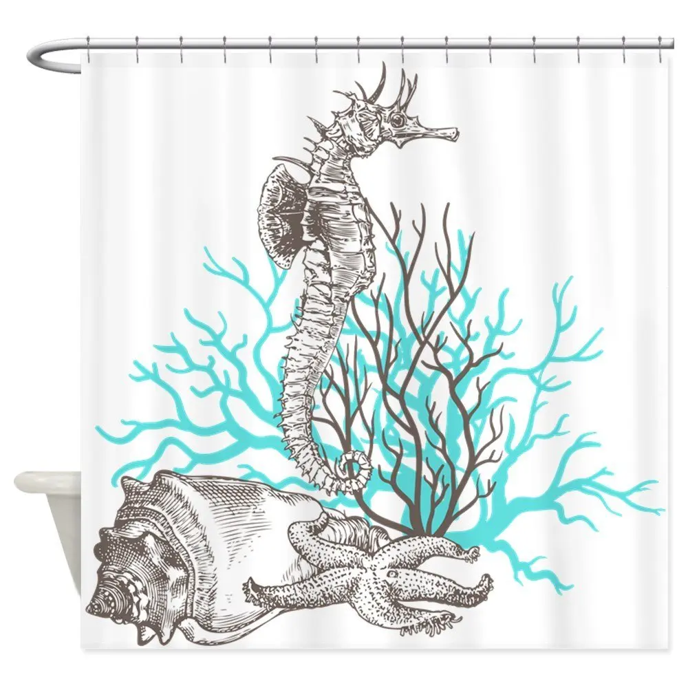 Морские драгоценные камни Seahorse In Teal коврик для занавески душа декоративная
