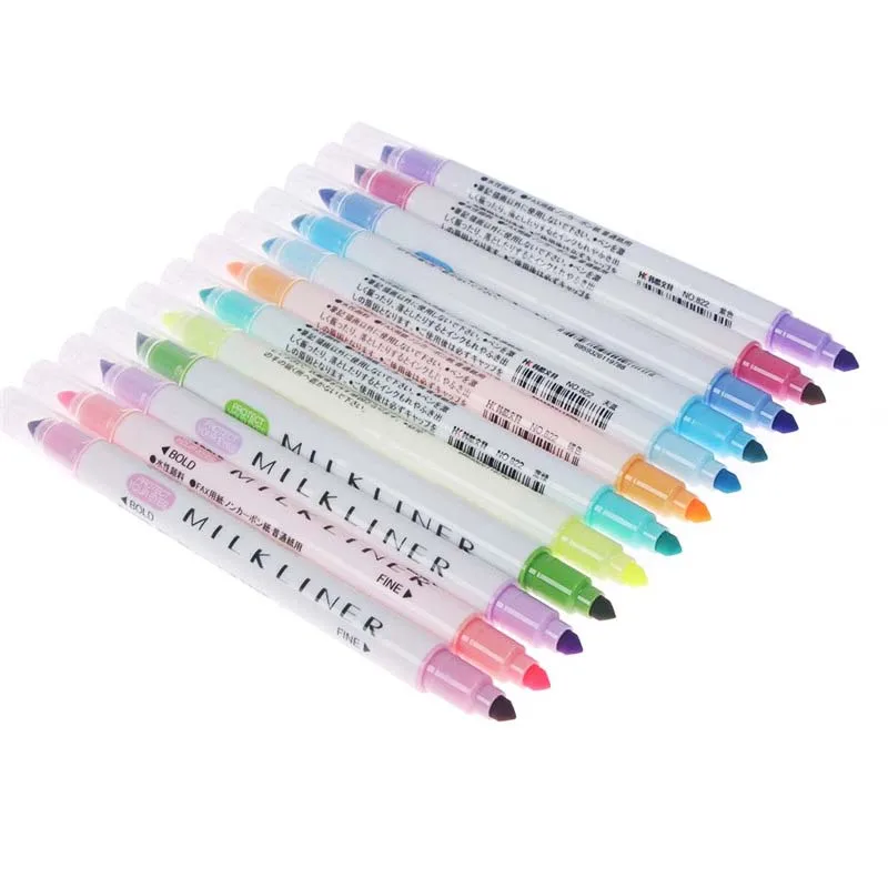 

12Pcs/Set Korean Highlighter Pens Double Headed Fluorescent Pen Art markers Drawing Mark Stationery Supply