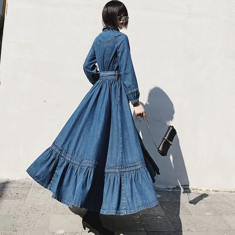 2019 Runway Spring Autumn Denim Dress Female