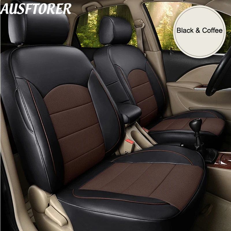 

AUSFTORER Custom Fit Cover Seats Car for Fiat Punto Seat Covers Cowhide Leather Seat Cushion Set Supports Protectors Accessories
