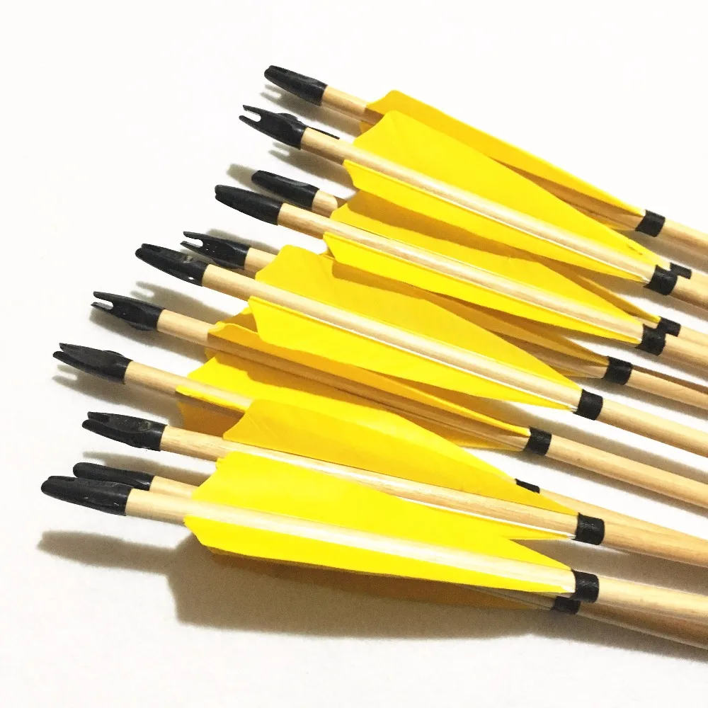 

6/12Pcs 32Inch Wooden Arrows In 3 Color Plastic slots tail Arrows Nock For longbow hunting Archery