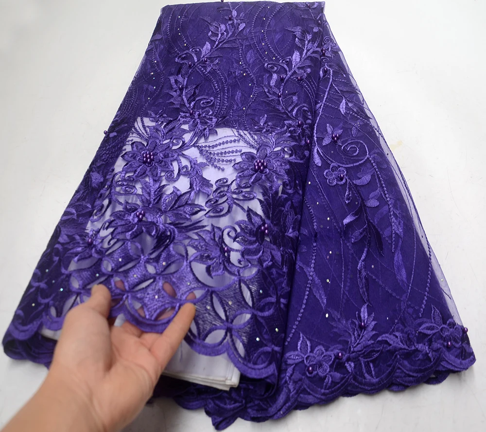 

Latest Purple High Quality African Tulle Lace Fabric 2019 French Cord Lace Fabric Nigeria Lace Fabric For Women Wedding Dress