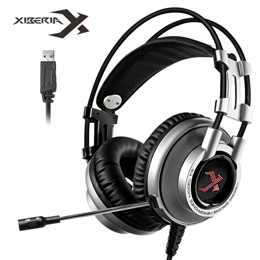 XIBERIA K9 PC Gamer гарнитура USB Virtual 7,1 звук Игровые наушники шлем Стерео Бас лучшие компьютерные гарнитуры с микрофоном светодиодный светильник