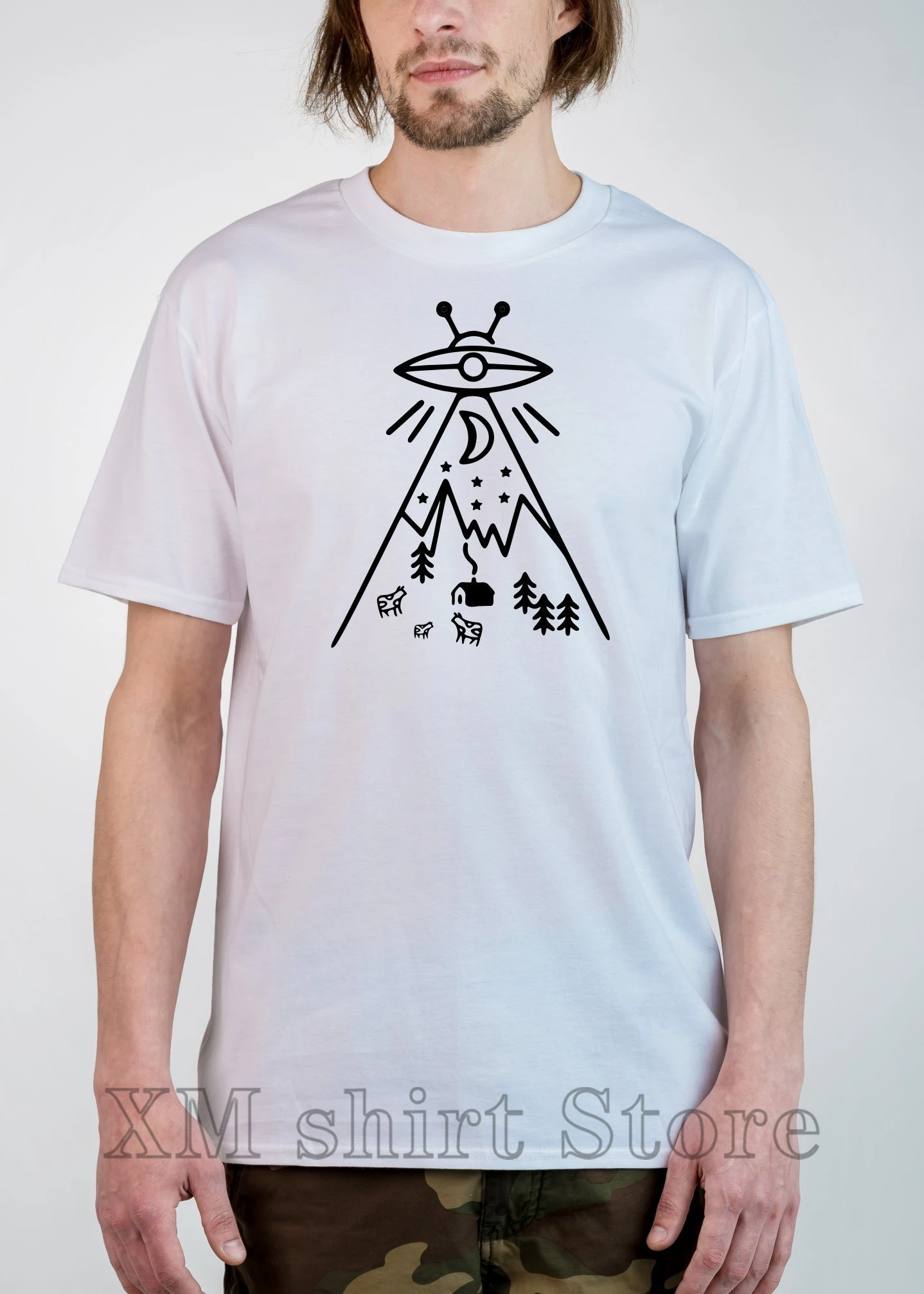 ALIEN UFO футболка для мужчин Wo Мужская подарок Забавный Aliens Space Tee коровы природа