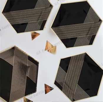 

Free Ship 48pcs Party Tableware Black Gold Foil Hexagon Paper Plates Mix of 9inch/7inch for Wedding Birthday Dessert/Cake /Food