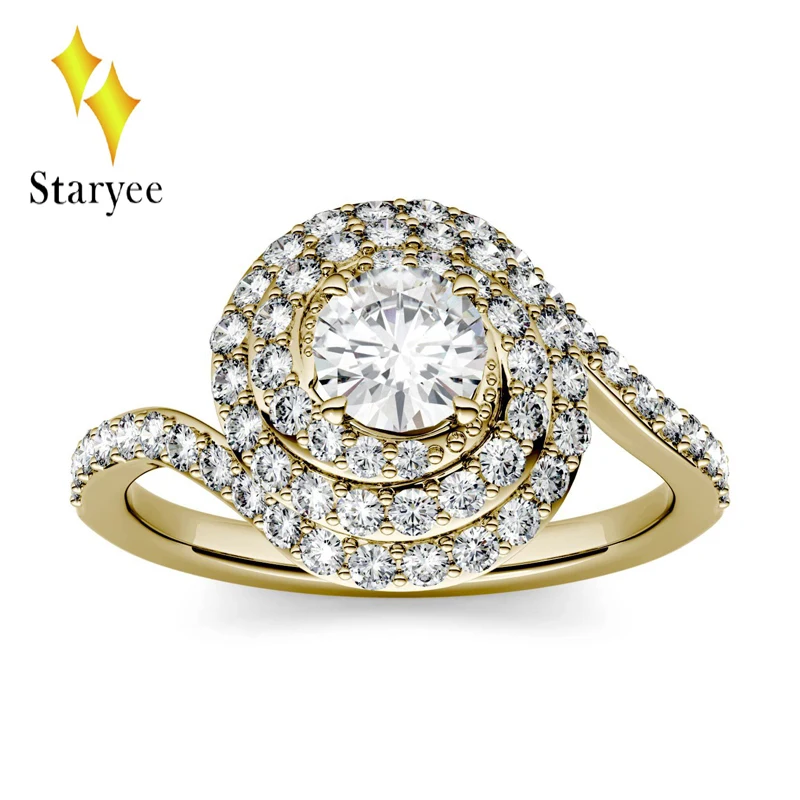 

Twisted Design 1 Carat GH color VVS Charles Colvard Moissanite Gemstone Rings Women Pure 18Karat Yellow Gold engagement Jewelry