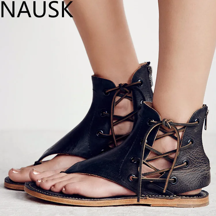 

NAUSK Women Sandals 2018 Flat Sandals Summer Shoes Woman Bohemian Ankle Strap Sandals Women Plus Size 35-43 Shoes Sandalias