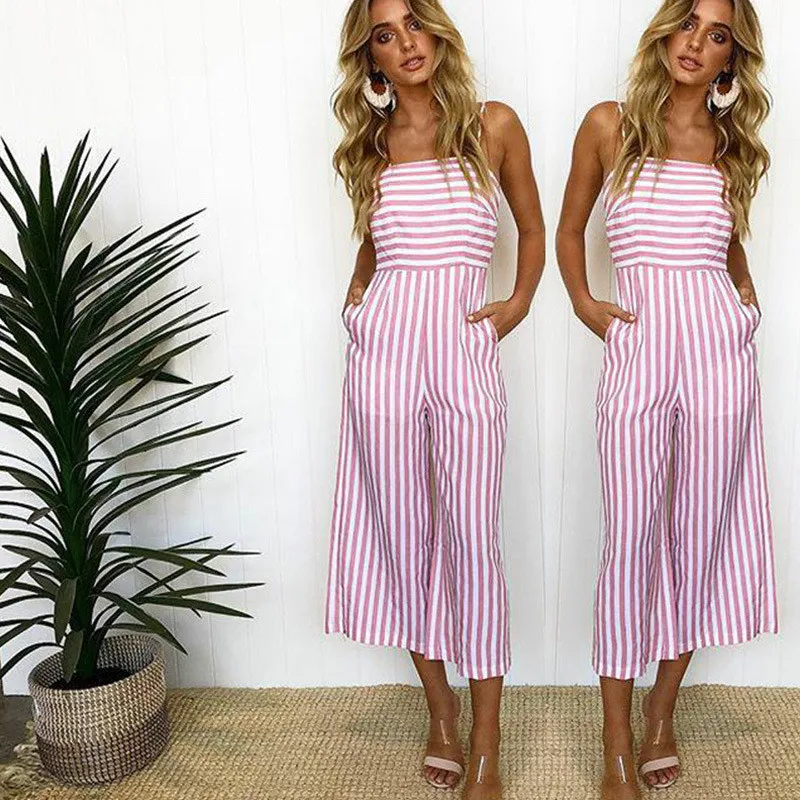 FREE SHIPPING Striped Off Shoulder Wide Leg Jumpsuit JKP1304 - Allkpop Shop