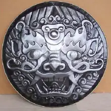 S1024 ручная работа средневековая матовая серебряная круглая Защитная ручка дракона на спине 20,2"