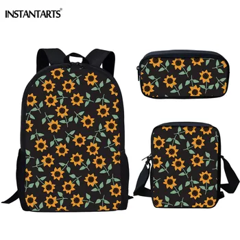 

INSTANTARTS Ethnic Sunflower Floral Printing School Bags Set Primary Students Girls Bookbags Big Shoulder Backpack Mochila