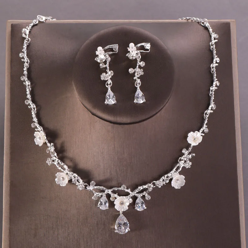 

FORSEVEN Luxury Bridal Jewelry Sets Wedding Cubic Zircon Earring Choker Necklace Jewelry Rhinestone Necklace Set for Women JL