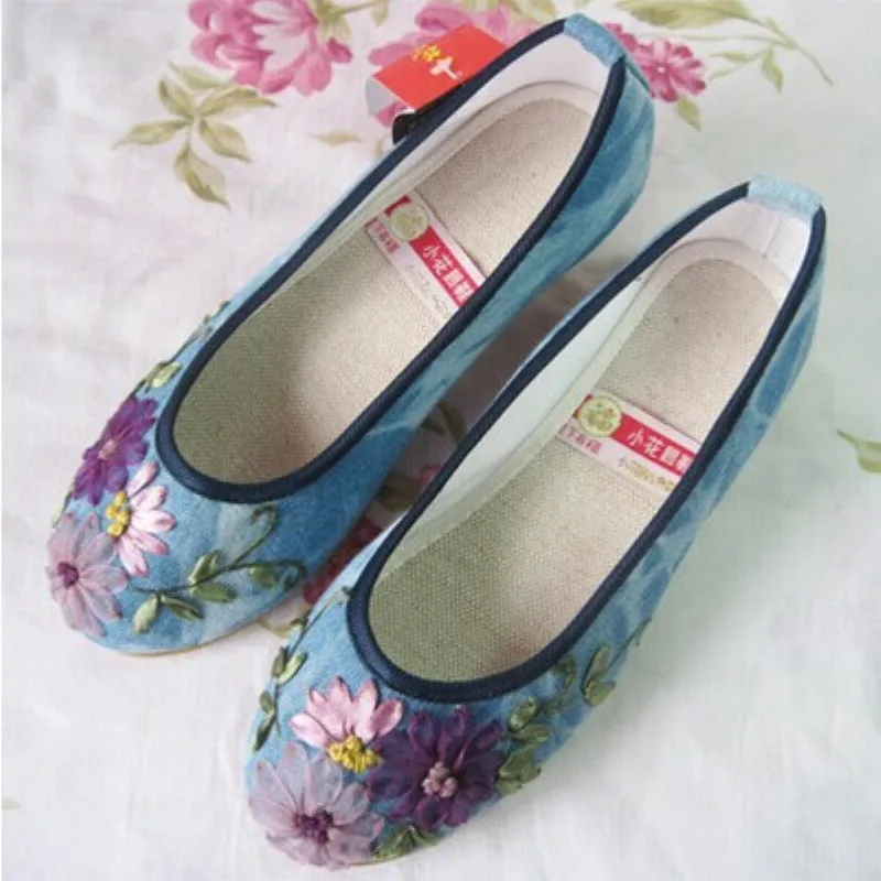 

counters authentic folk embroidered shoes wedges goosegrass blue A603 1 free shipping