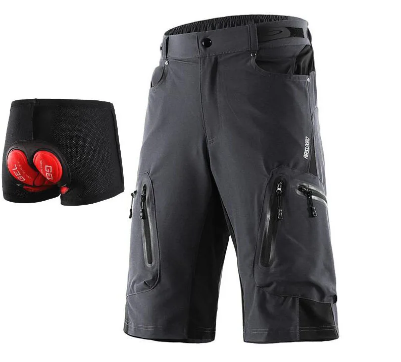 ARSUXEO, шорты для горного велосипеда, мужские, DH MTB, шорты для спуска, свободный крой, опционально, 3D, мягкое нижнее белье - Цвет: 1202 gray with pad