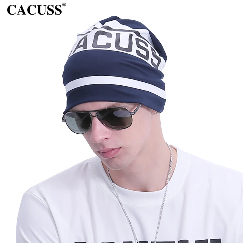 CACUSS 2017 New Beanie Men Letter Prints Striped Cotton Cap Fashion