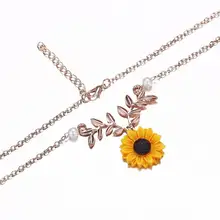 European HOT Creative Sunflower Necklace Bijoux Gifts Fashion Alloy Leaves Pendant Faux Pearl Women Collar Chain Necklace graceful alloy faux feather necklace for women