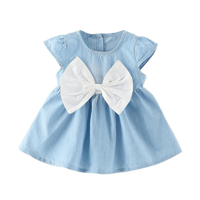 Платье для маленьких девочек платье-пачка с бантом дизайн мини платье детские Летний стиль мода короткий рукав вечерние платье для девочек детская одежда