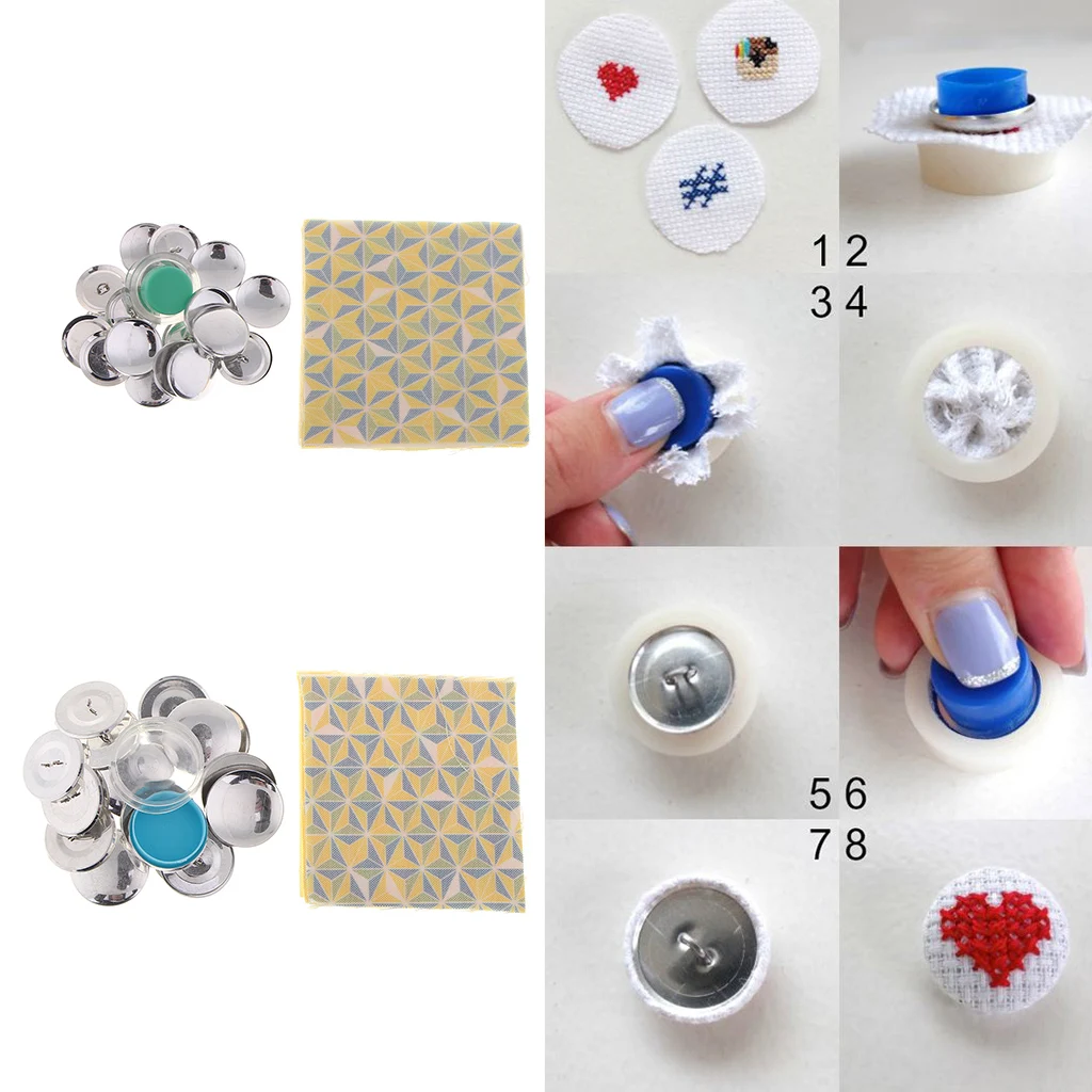 10x DIY Metal Cover Buttons with Loop and Cloth Blank Back Cover Buttons and Assembly Tool Kit for DIY Fabric Cloth Cover Button