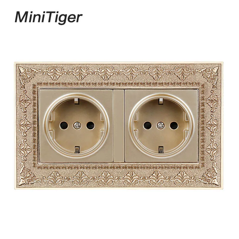 Minitiger-double Tomada Padrão ue 4d Embossing Retro Liga de Zinco Painel 16a Tomada Elétrica 146*86 tipo