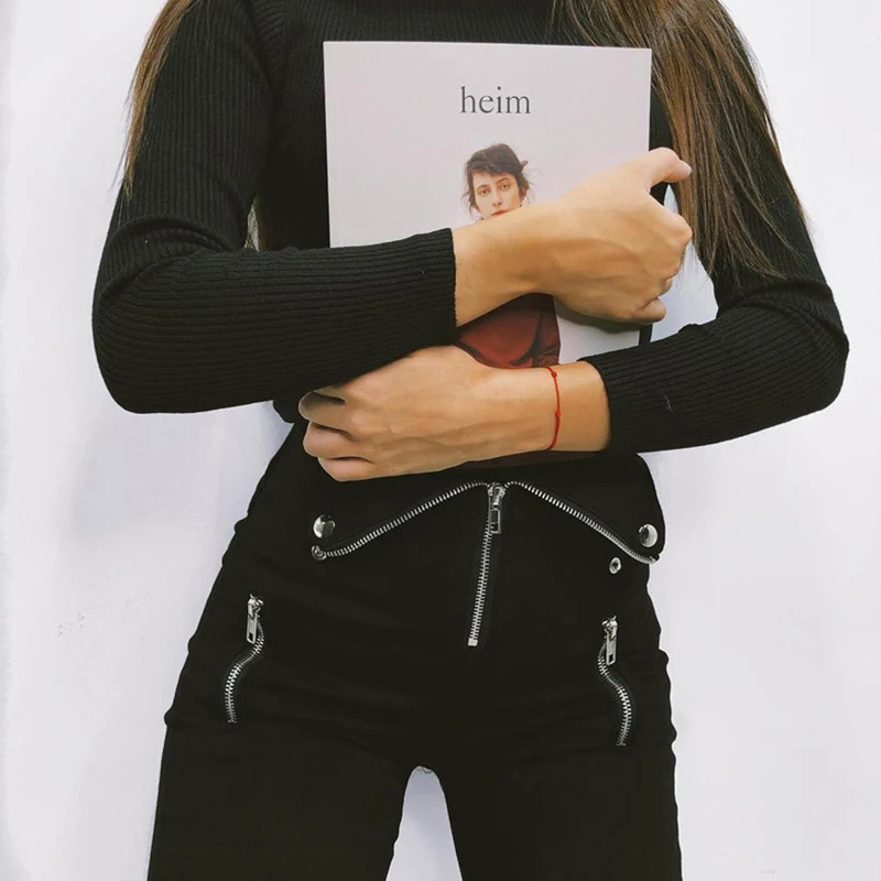 Gothic Harajuku Women Pants Fashion Streetwear Zipper Fold Pencil Trousers Female Pants Casual Black Chic Slim Ladies Leggings Gothic Harajuku Women Pants Fashion Streetwear Zipper Fold Pencil Trousers Female Pants Casual Black Chic Slim Ladies Leggings