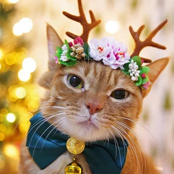 

JU Pet Dog Cat Tiaras & Flowers Christmas Antlers Puppy Hats Pet Kittens Pet Accessories Mascotas Cachorro Ropa Gatos Pets