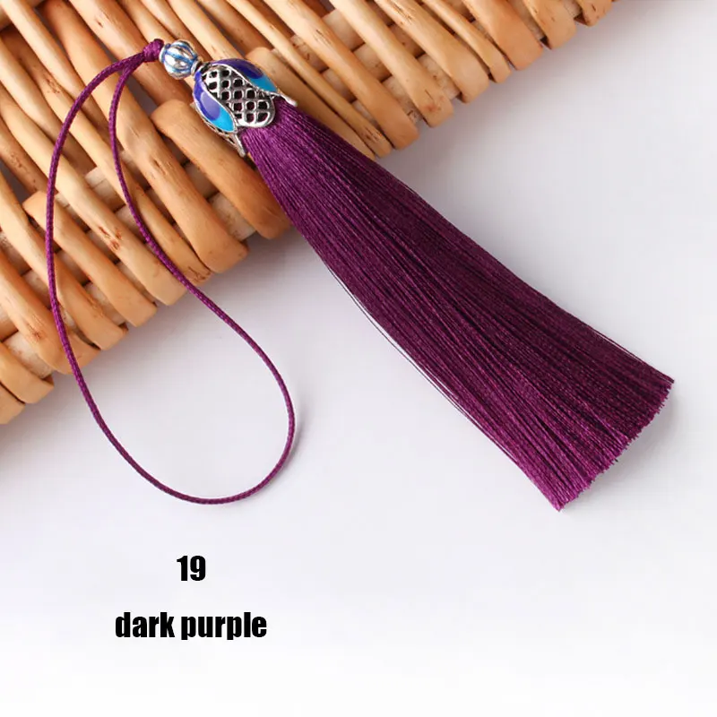 2 шт., 9 см, висячая веревка, шелковая перегородчатая кисточка, бахрома, для шитья, полиэстер, кисточка, отделка для ключей, кисточки для рукоделия, украшения, аксессуары, запчасти - Цвет: 19 dark purple