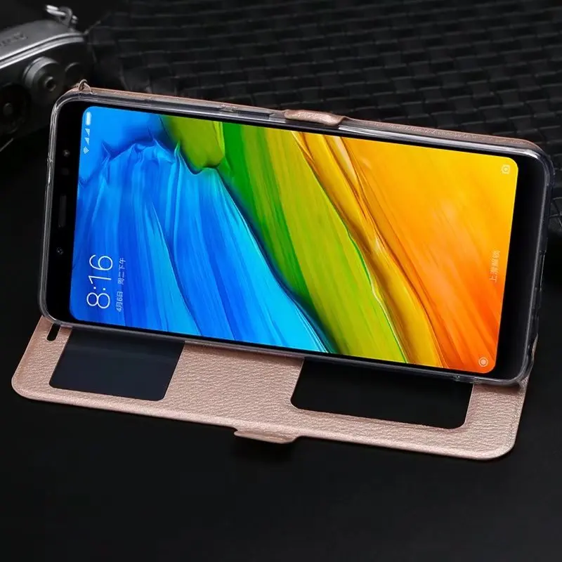 Чехол для Redmi Note 5 из искусственной кожи с окошком просмотра и мягкого ТПУ