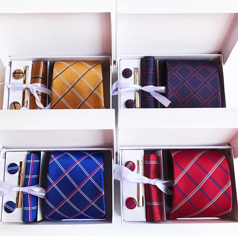 Unique Design Business Men's Accessories Set Quality Polyester Business Men's Tie Cufflinks Clothing Accessories 6 Piece Set
