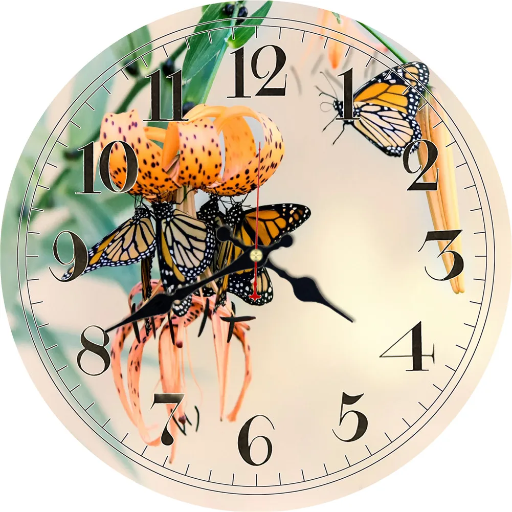 

WONZOM Butterflies Flower Design Wall Clock For Home Decor, Wall Art Large Wall Watch, No Ticking Sound, Creative Decoration