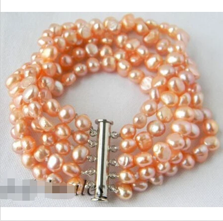 

5Strands 6MM Pink Baroque Freshwater Pearl Bracelets Noble style Natural Fine jewe Fast (D) SHIPPING