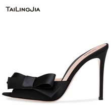 Black Satin Peep Toe High Heeled Mules with Bow Side 2018 Women Elegant Sandals Dress Heels Ladies Summer Shoes Large Size цена Black Satin Peep Toe High Heeled Mules with Bow Side 2018 Women Elegant Sandals Dress Heels Ladies Summer Shoes Large Size цены онлайн