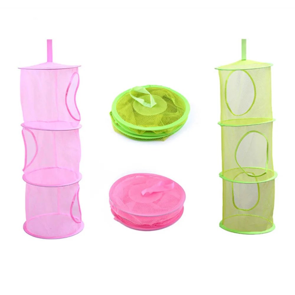 3 слоя креативные складные цветные сетчатые висячие корзины Многослойные цилиндрические органайзер для хранения, чтобы сделать детские игрушки Hom