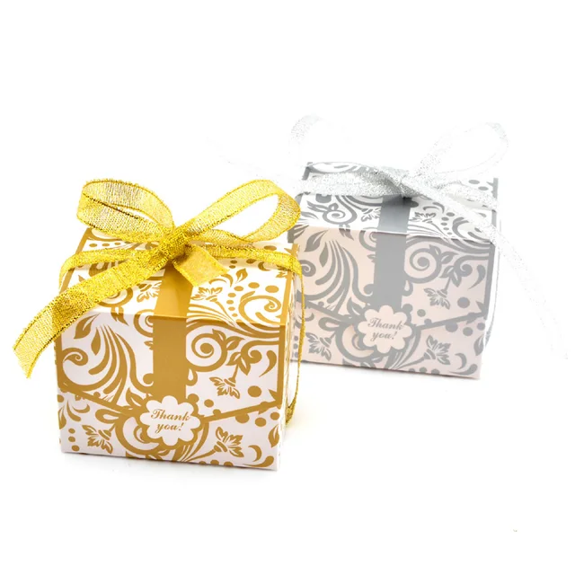 Flower Printed Candy Gift Bo 100pcs Wedding Favor Gold Flower Printed Candy Gift Bo 100pcs Wedding Favor Gold Silver Black Color Party Box