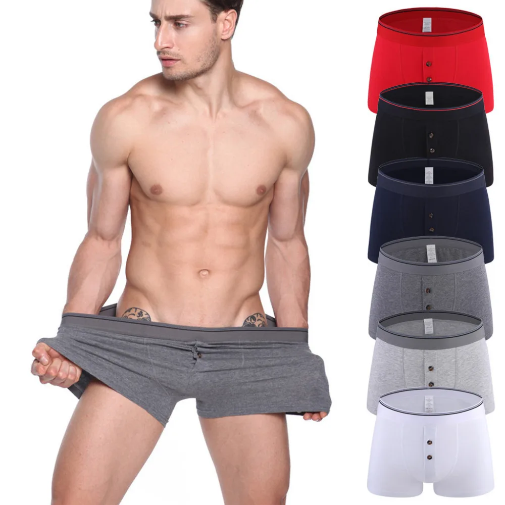 Men's Underwear Hot Sexy Fashion Plus size Comfortable 100% Cotton Underwear Button Stitching Breathable Men's Boxer Panties * Men's Underwear Hot Sexy Fashion Plus size Comfortable 100% Cotton Underwear Button Stitching Breathable Men's Boxer Panties *