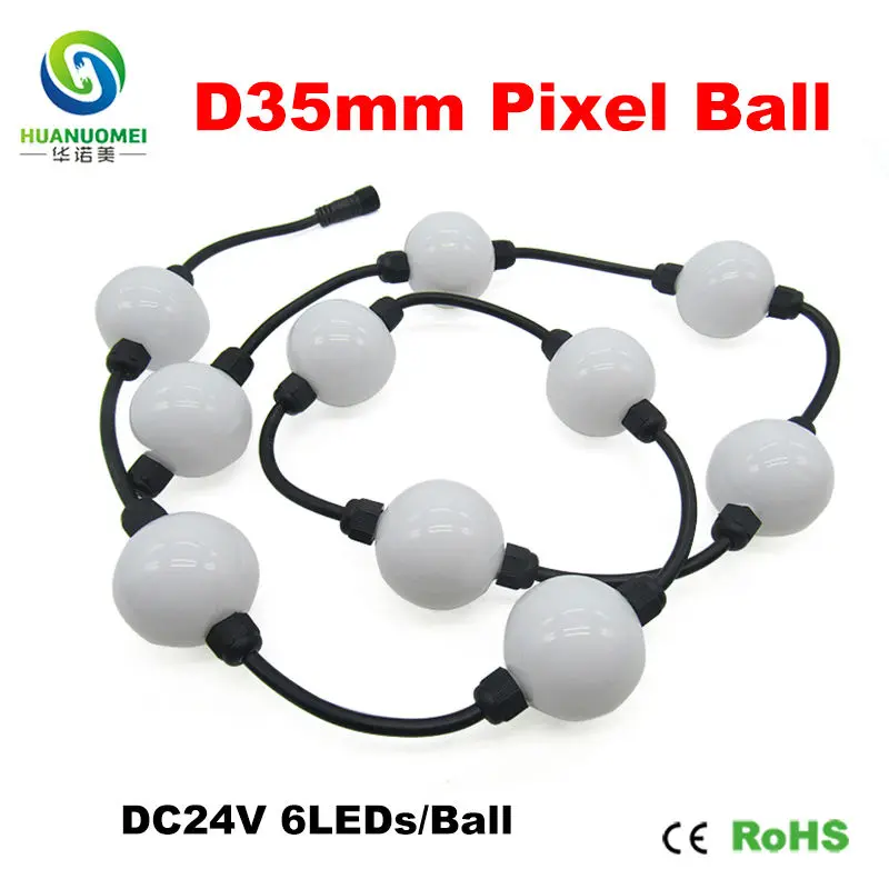 digital full color D35mm 6LEDs UCS1903 LED Pixel Ball Light 3535 SMD RGB chip 6LEDs/Ball 20Balls/string DC24V input | Лампы и