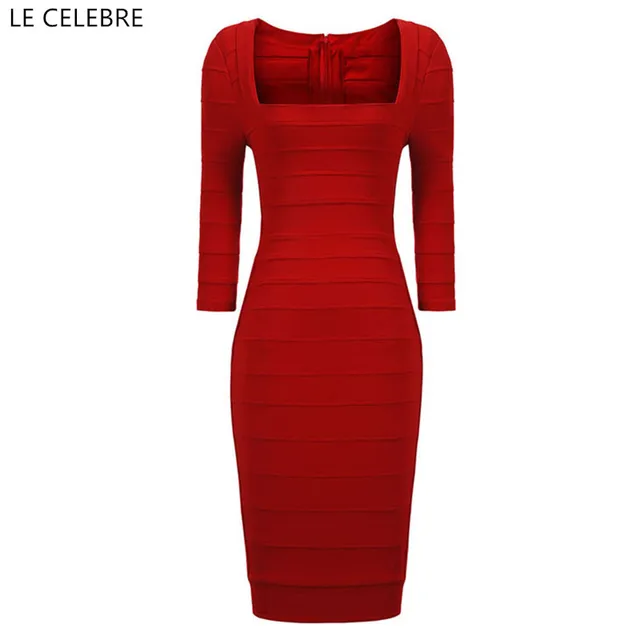 LE CELEBRE Boat Neck Bandage Dress 2018 Red Sexy Clud Dress New Short ...