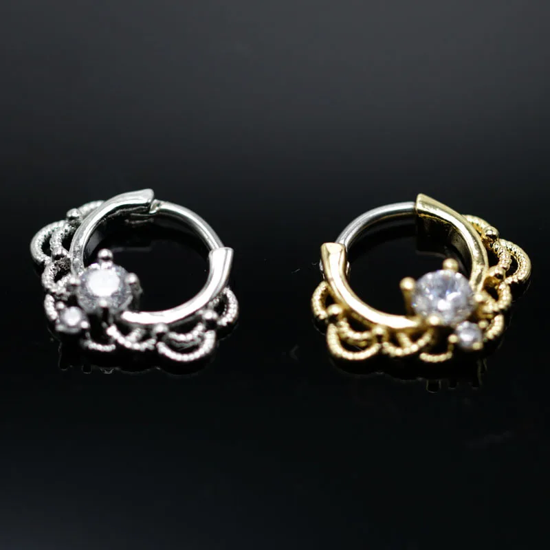 Sexy Women's Nose Rings Septums Clicker Click-on Piercing Nose Stainless Steel Cubic Zirconia 16G 8mm Silver Gold High Quality3