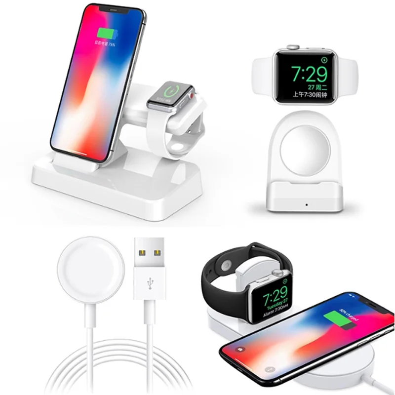 

Qi Wireless Charger Fast Charging For Apple Watch 3 2 iwatch iphone X 8 plus 2 In 1 Fast Wireless usb Pad Phone Adapter