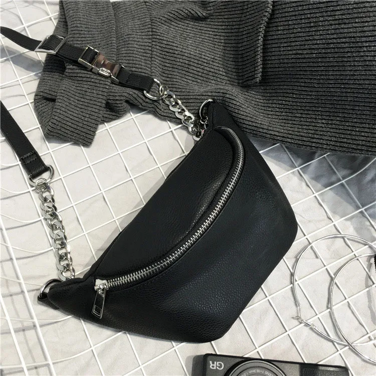 Поясная Сумка для женщин Heuptas Waistbag Heuptasje Bolsa Cintura Heuptas Dames поясная сумка из мягкой кожи черный Bumbag K028 - Цвет: Chain Black