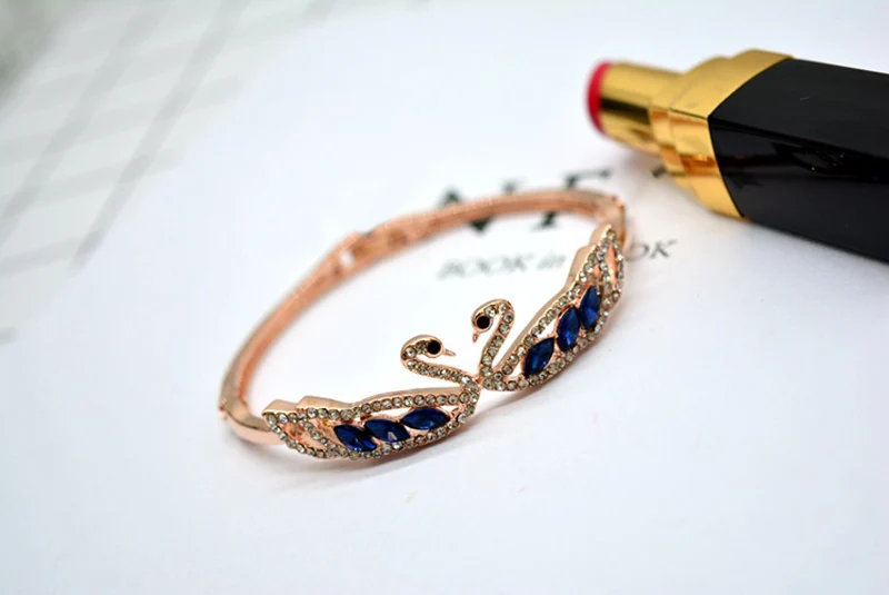 Новое поступление модный Голубой кристаллический двойной браслеты-лебеди и браслеты для женщин изысканный браслет из розового золота Femme подарок на праздник
