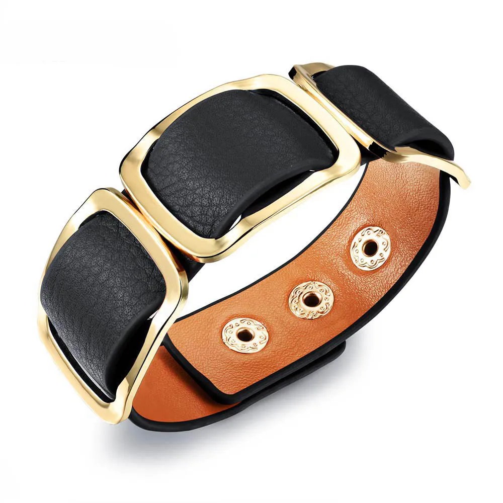 

JeeMango Design Leather Wrap Bracelets Bangle For Women Black/Orange/Leopard Print Color Leather Bracelet Jewelry OPH1004