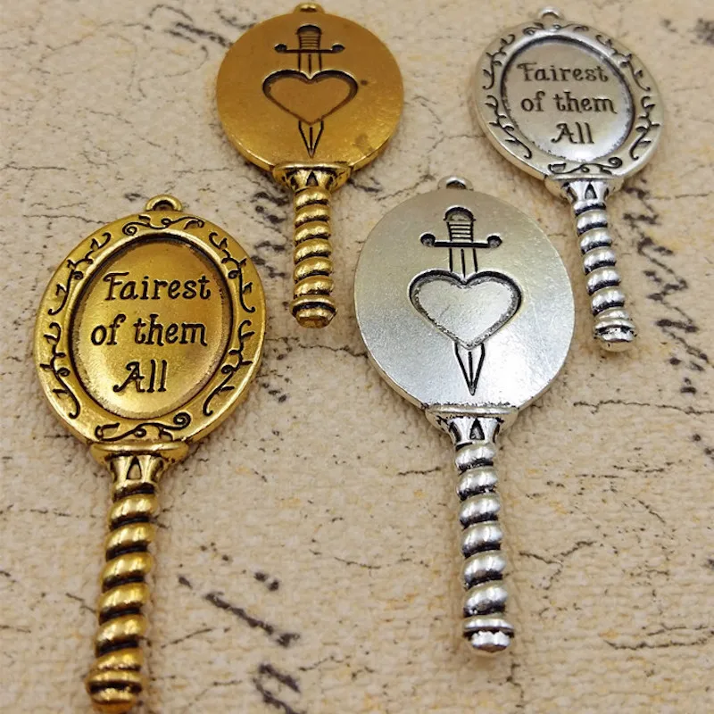 

20pc/lot Vintage Charms Mirror Pendant "Fairest of them All" Antique gold&silver Fit Bracelets Necklace DIY Metal Jewelry Making