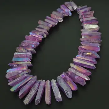 

Titanium Purple Quartz Graduated Tusk Spike Beads Pendant,Natural Stones Raw Crystals Top Drilled Stick Points Pendants Necklace