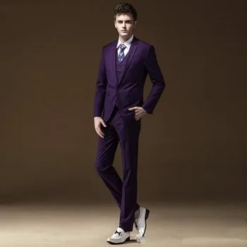 

New Design Purple Wedding Suits 2019 Cheap Groomsmen Tuxedos Custom Made Business Suit Men Prom Party Suits (Jacket+Pant+Vest)