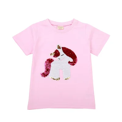 Футболки для мальчиков хлопковая Детская футболка с единорогом и пайетками, Двусторонняя Футболка с блестками для девочек детская белая футболка с блестками для девочек-подростков - Цвет: Лаванда